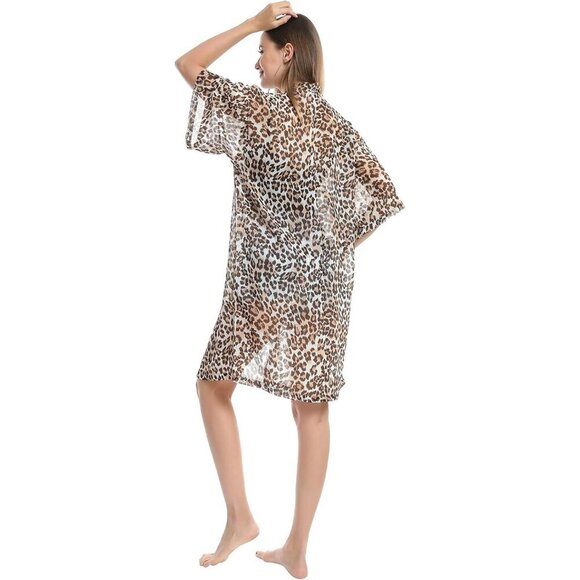 Women’s Chiffon Polyester Kimono Duster Kimono Summer Dress Beach Cover Up - Picture 5 of 7